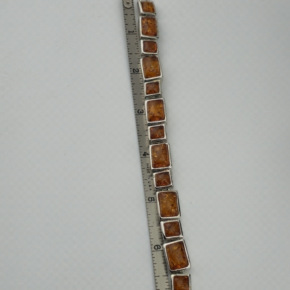 18KGP Amber Link Bracelet 7" Rectangular Gemstones Gold Plated Statement Jewelry - Picture 4 of 12